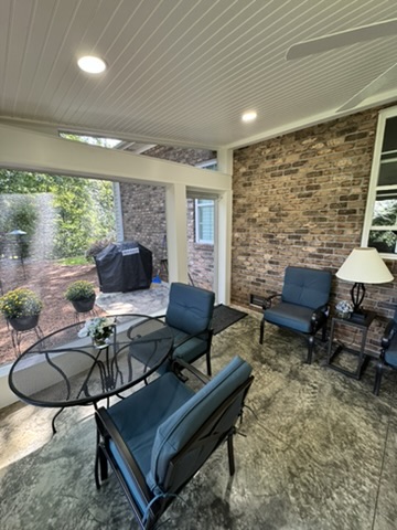 Gutter run — Littlebrook 20×12 screened porch in Clemmons, NC